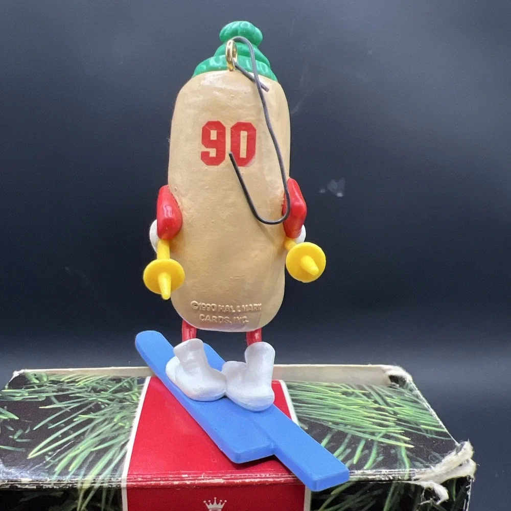 Vintage 1990 Hallmark Keepsake Christmas Ornament Hot Dogger Hot Dog On Ski's